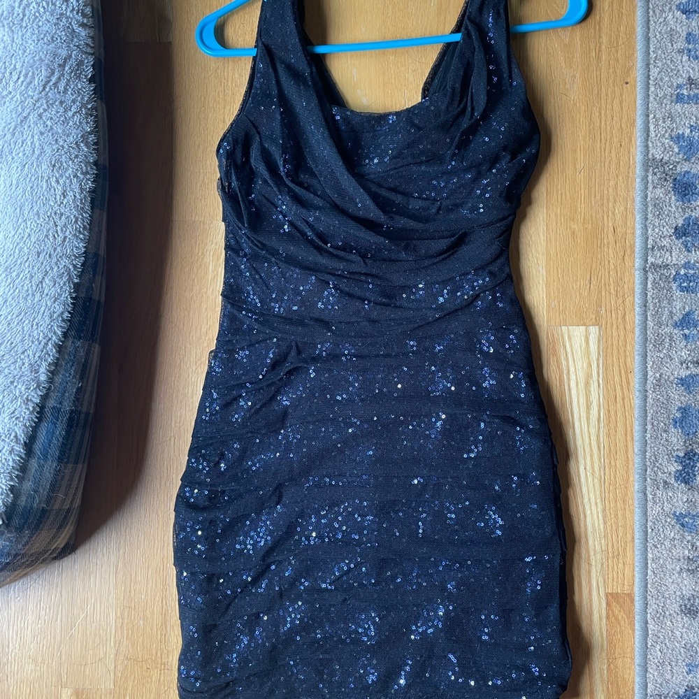 Express Black and Blue Sparkle Mini Dress